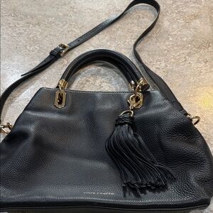 Vince Camuto Black Pebbled Leather Tassel Satchel